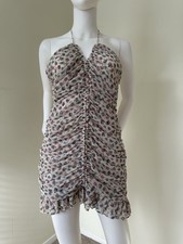 Zara Floral Ruched Halter Bodycon Mini Dress Woven Polyester Lined Tie M