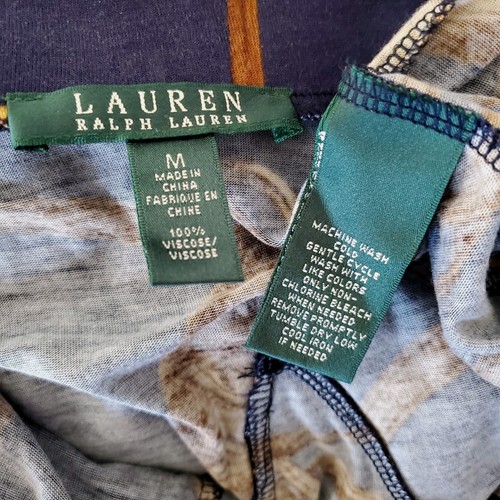 LAUREN RALPH LAUREN M Equestrian Print Navy Pull On Skirt Ruffles Old Money Prep - Picture 3 of 9