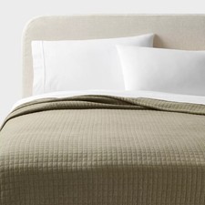King Jersey Quilt Dark Olive Green Heather - Threshold: Cotton Knitted Coverlet,