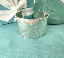 Tiffany & Co RARE Notes Script Wide Cuff Bangle Bracelet in Silver, UK Hallmarks