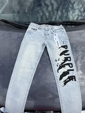 Purple Brand Flocked Painted Wordmark Mens Size 32 Skinny Jeans Denim