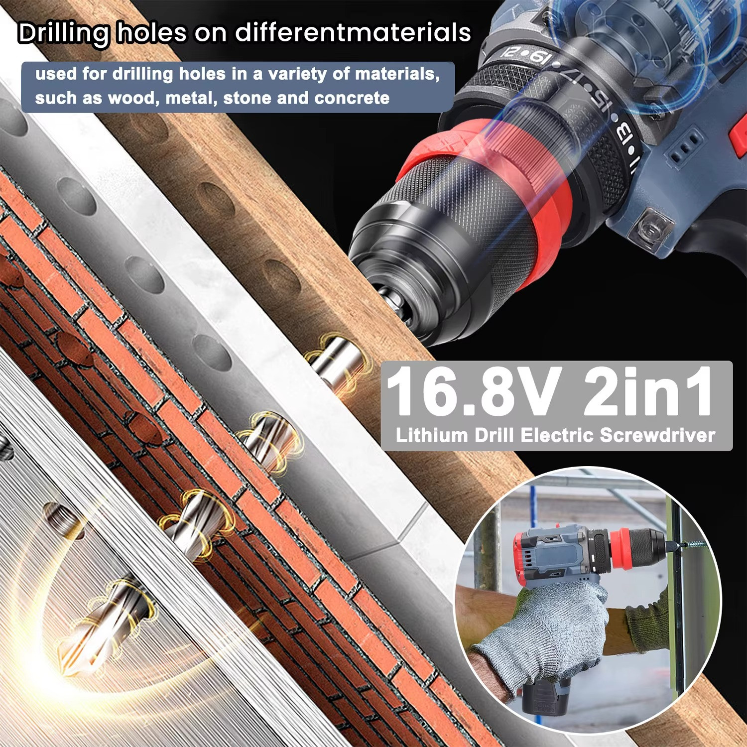 Trapano Avvitatore Brushless 16.8V con LED e Batterie foto 5