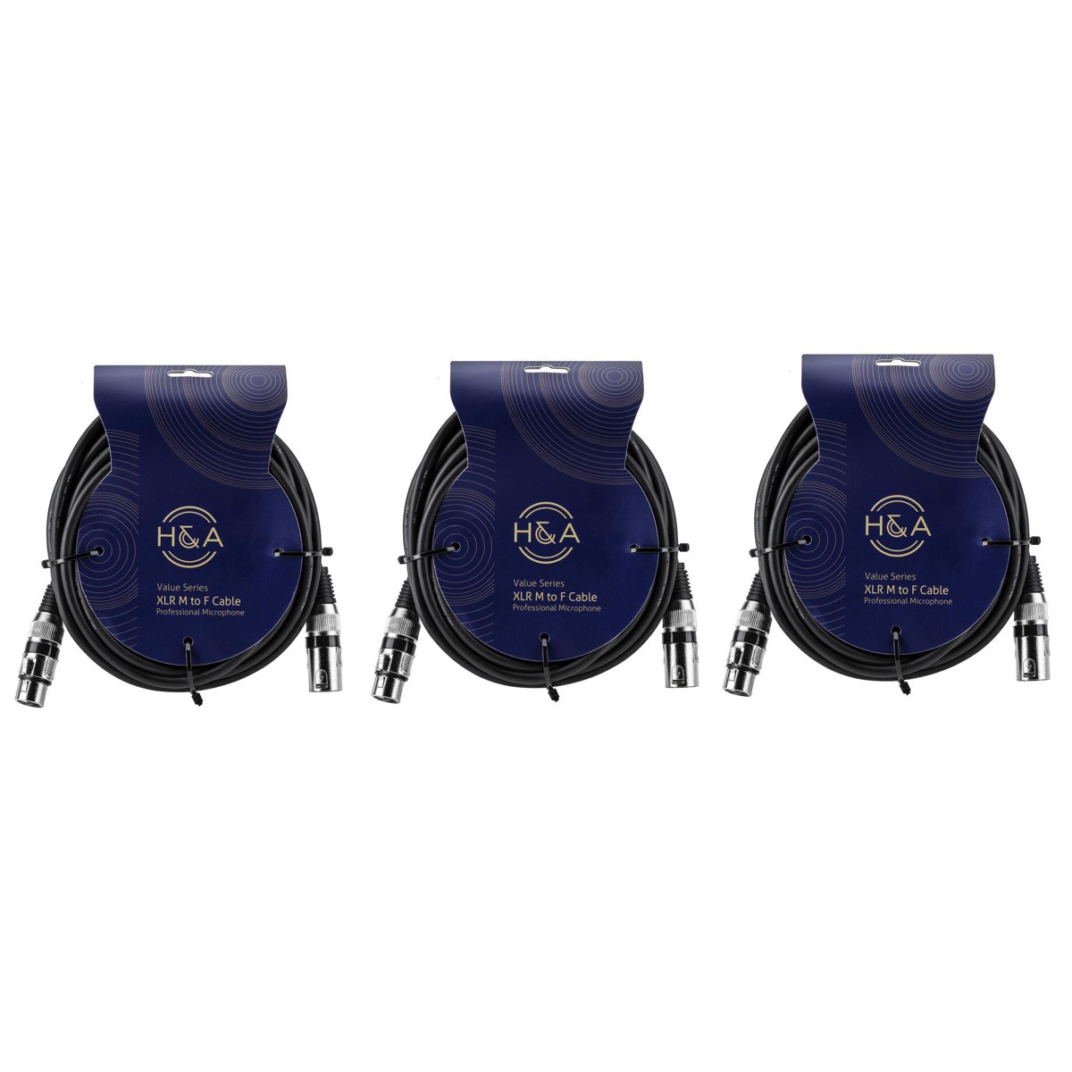 H-A Value Series 3 Pack XLR M to F Professional Microphone Cable - 25 7290₽