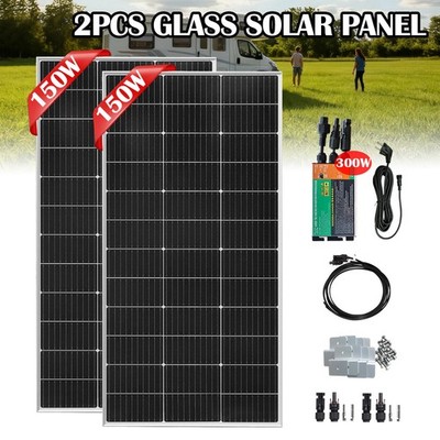 2x150W Solarmodul Glas Solarpanel Mono Balkonkraftwerk 300W Mikro-Wechselrichter