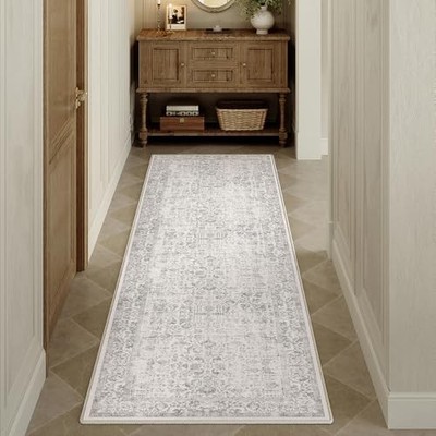 Gray Runner Rug 2x6 Hallway Machine Washable 2' x 6' (Runner) Accent | Grey