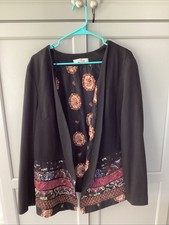Coldwater Creek Poly Blend Long Sleeve Lined Patchwork Trim Open Jacket Size XL