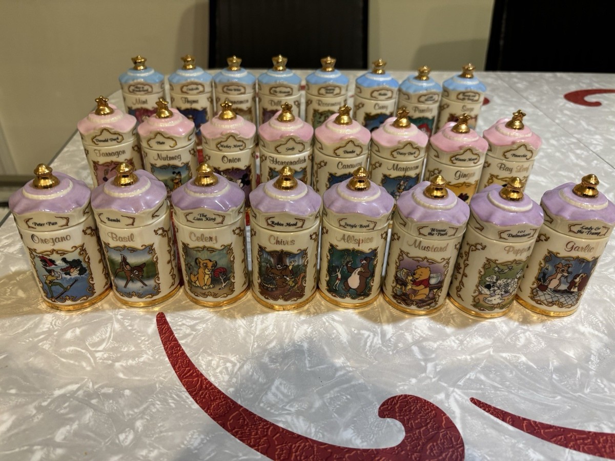 Vintage 1995 Lenox Disney Porcelain Spice Jar Collection 24 Jar