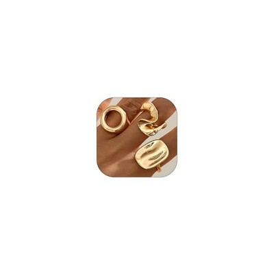 Chunky Gold Rings Set for Women Vintage Geometric Stacking Rings B-Gold