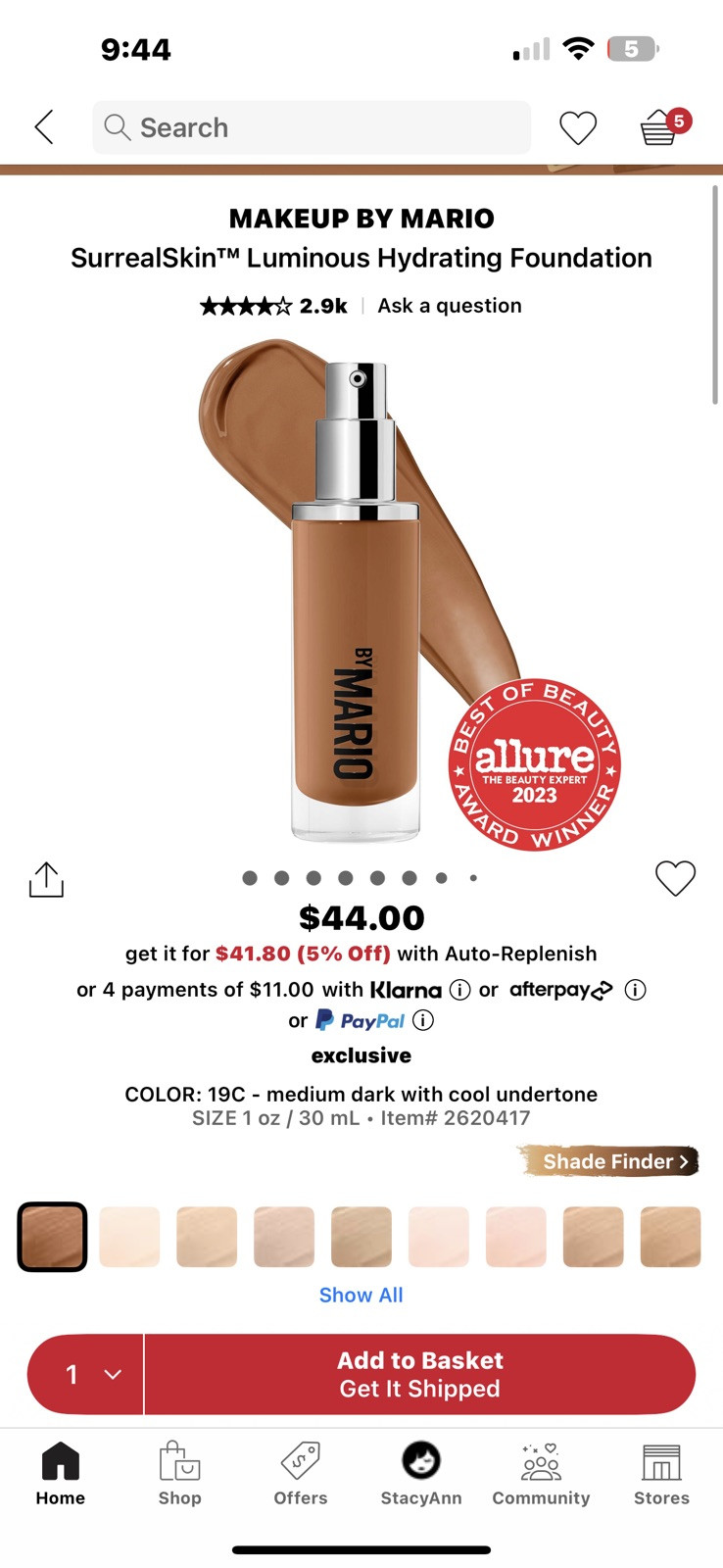 Makeup By Mario SurrealSkin Liquid Foundation in 19C Fast Shipping