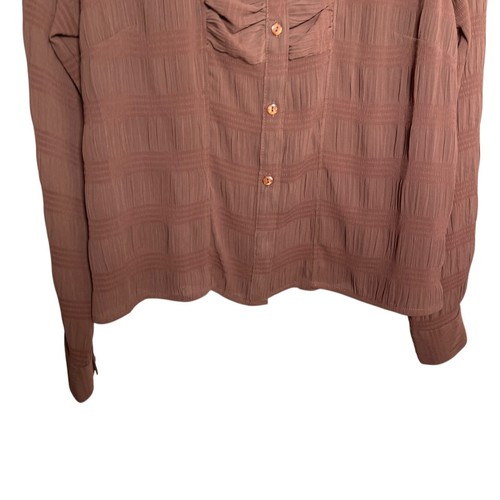 Claudia Richard Blouse Women's Medium Brown Sheer Collared Button Up Top - Picture 3 of 7