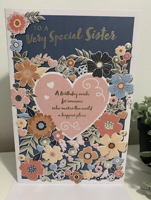 SIMON ELVIN SPECIAL Sister Birthday Card 9 X 6.5 INCHES*lovely Verse. Inserted And Gold Foil