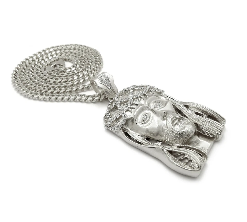 Nuevo colgante cara de Jesús Jay-Z con cadena cubana Miami de acero inoxidable de 36" Foto 4 de 4