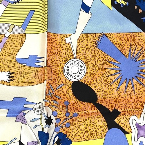 Hermes Carre 90 Ca Decoiffe! Bufanda de seda chal naranja azul multicolor raro sin caja - Imagen 6 de 10