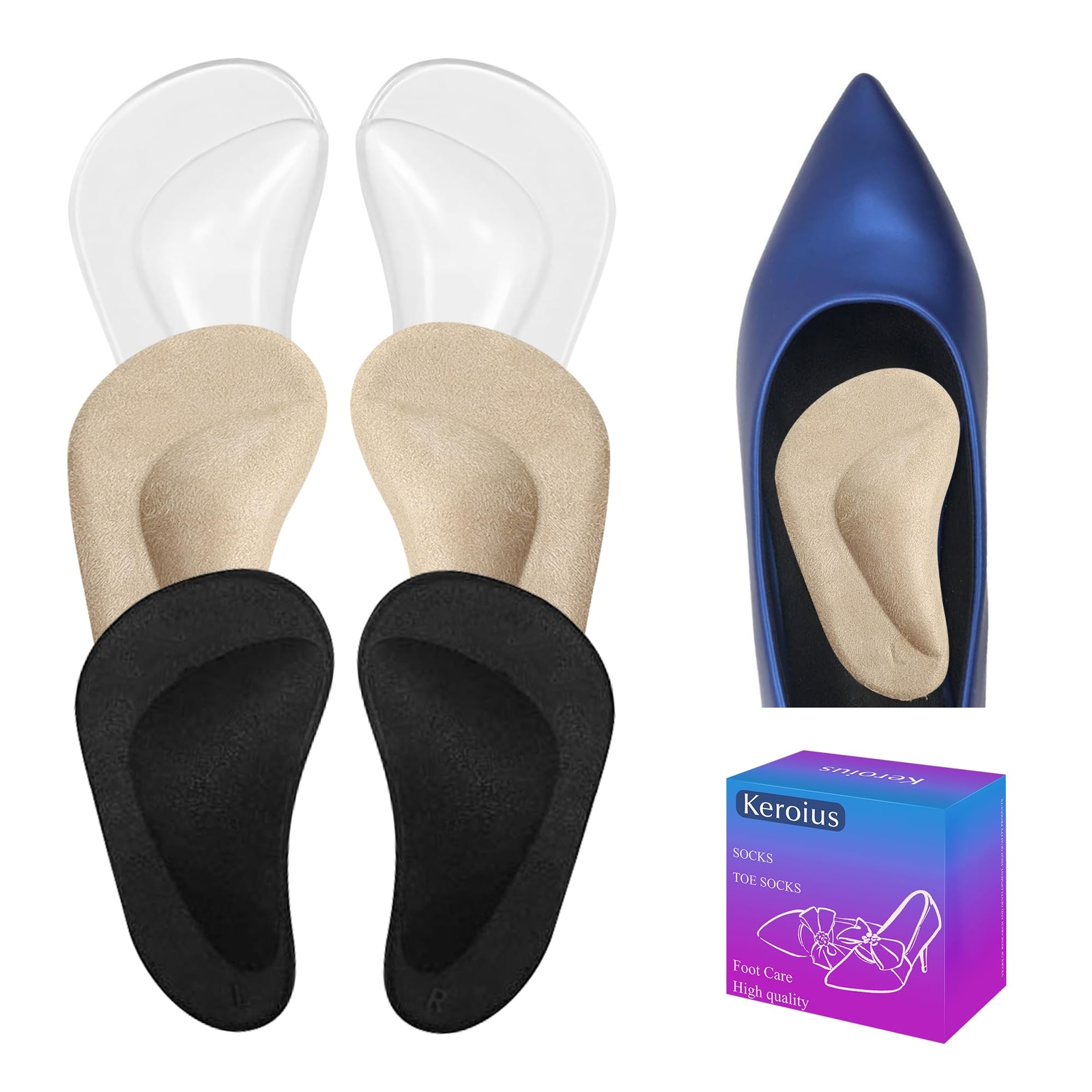 3Pairs Gel Arch Support Insoles PadsArch Support Cushions Shoe Insert for Fla...