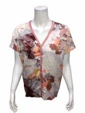 H by Halston Women's Printed V-Neck Dolman Sleeve Woven Top Pink X-Small Size 