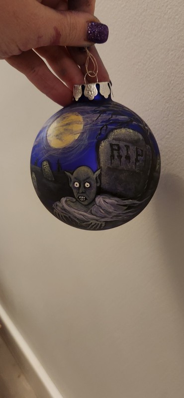 Hand Painted Zombie Halloween Ornament  Ball - One Of A Kind