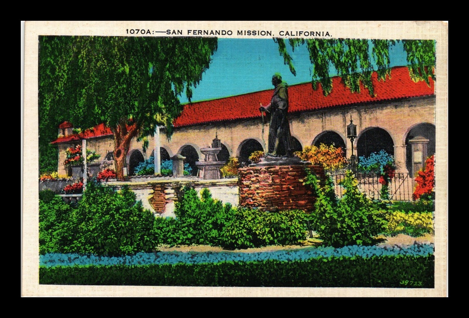 DR JIM STAMPS POSTCARD SAN FERNANDO MISSION CALIFORNIA LINEN UNPOSTED