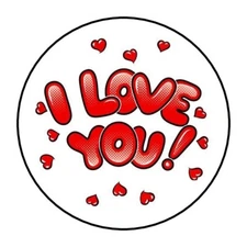 30 I love you Envelope Seals Labels Stickers 1.5" Round Hearts Red