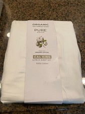 Pure Earth Organic Cotton 6pcs Bed Sheet Set King SIZE White BRAND NEW VIEW PICS