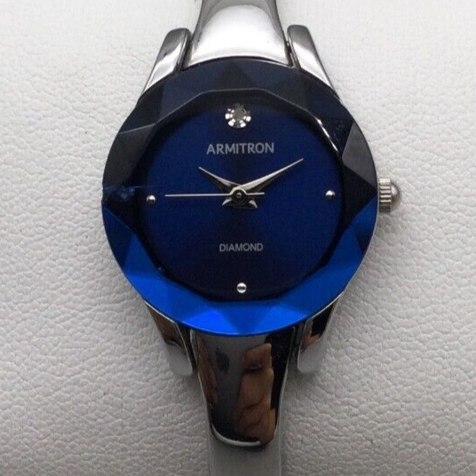 Armitron Diamond Watch Women 23mm Blue Dial Faceted Crystal New
