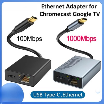 Ethernet Adapter for 4K Google TV USBC Type-C To 1000Mbps Network Card Devices