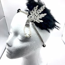 Flapper Style Black Feather Headband Roaring 1920’s Party Headpiece SEE