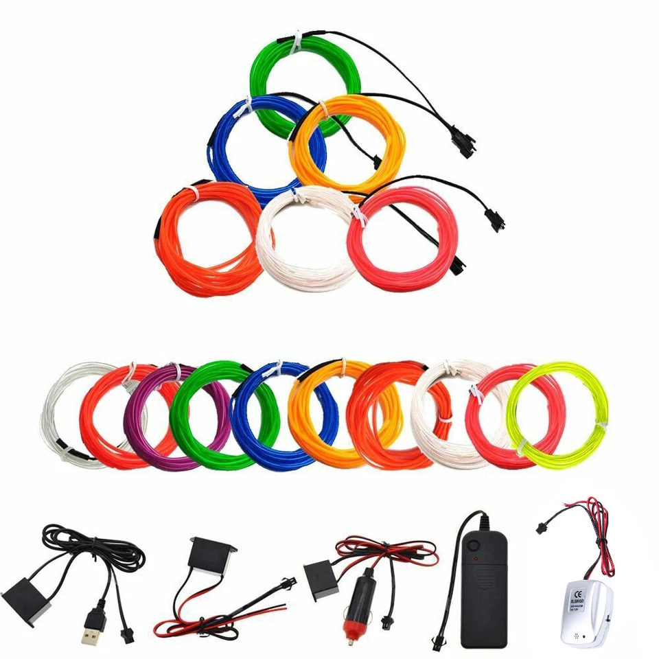 EL Wire Neon Lights LED Lamp Flexible Rope Tube LED Strip Party Car Decor 3/12v - Image 3 of 4