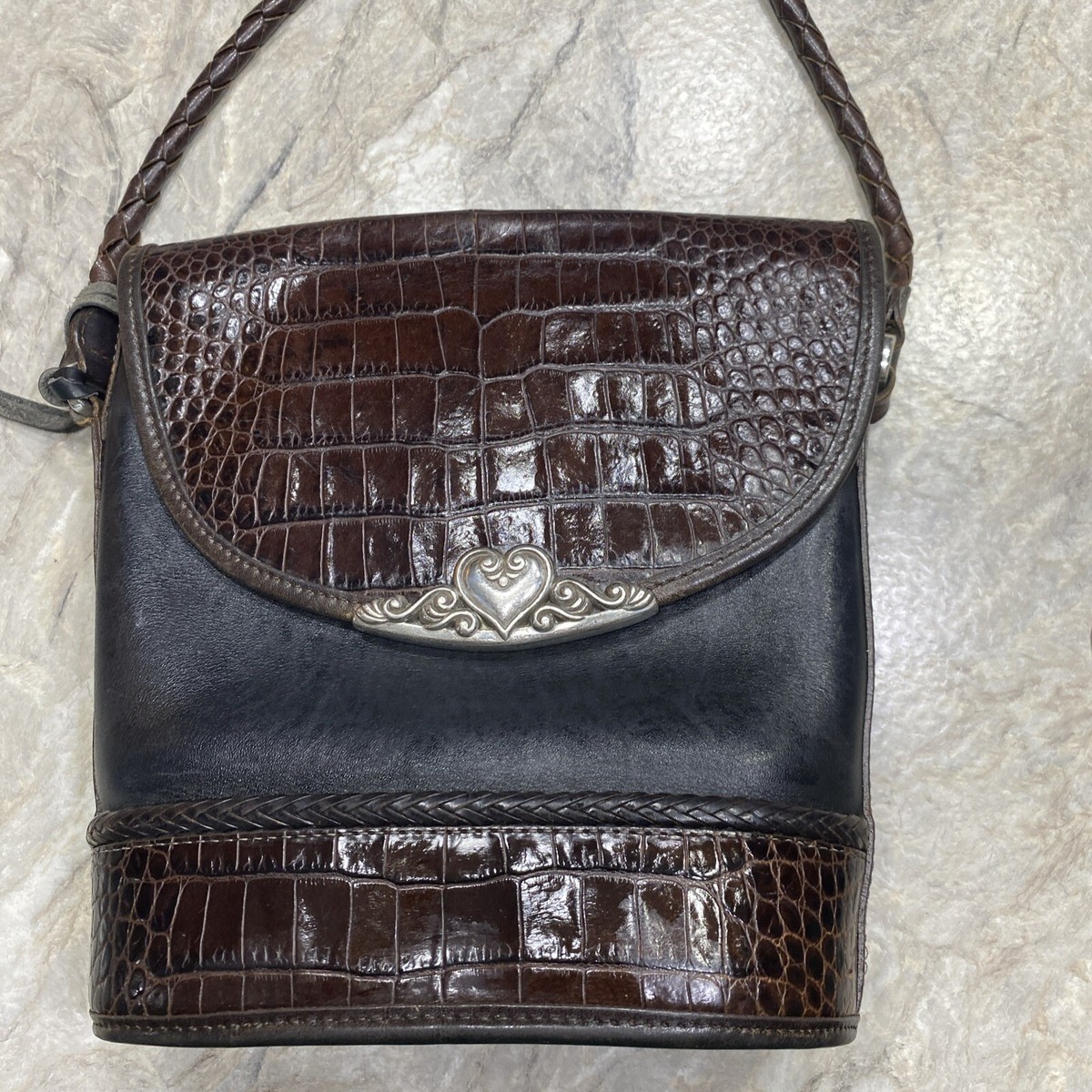 Brighton Saddle Flap Embossed Croc Leather Hand Bag Purse  display picture 1