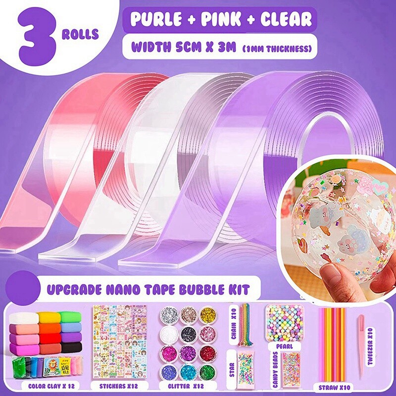 Color Tape Bubble Kit for Kids Sticky Ball Nanos Bubble Balloon Tape