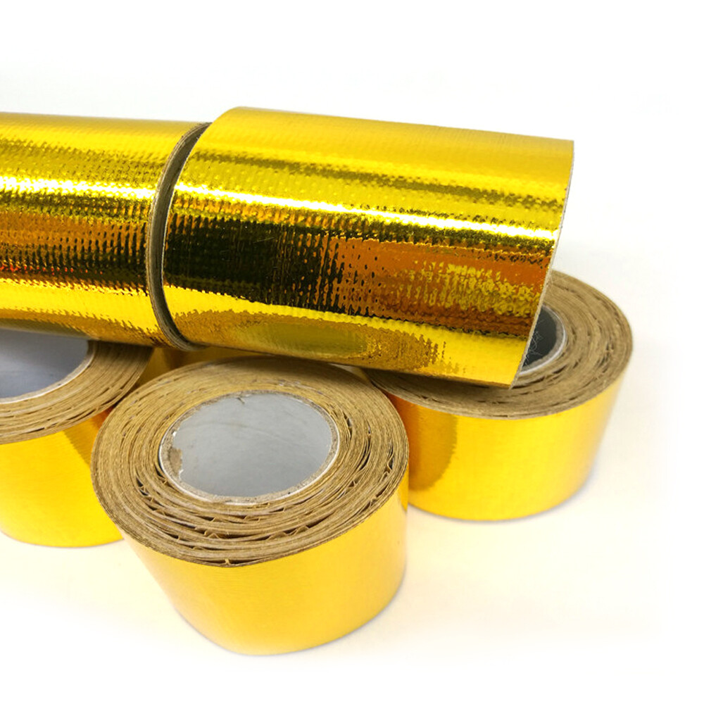 1X Adhesive Reflective Wrap Gold Heat Shield Tape Thermal Car Engine 2