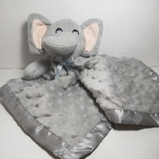 Elephant Lovey Security Blanket Gray Minky Dots 12" Satin Back Elegant Baby
