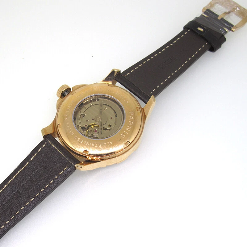 Reloj mecánico automático para hombre Parnis Miyota cristal de zafiro caja oro rosa Foto 4 de 4