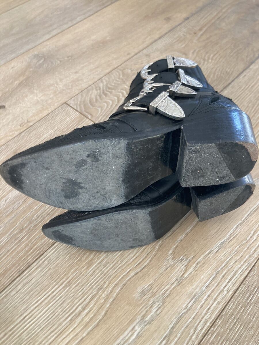 Toga Pulla Four Buckle Western Leather Black Boots Size 35-1 Toga Pulla Four Buckle Western Leather Black Boots Size 35-1