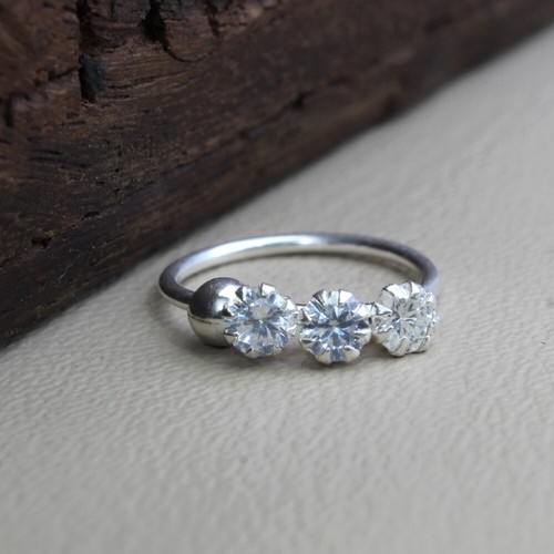 Real Solid 925 Sterling Silver White CZ Hoop Nose Rings Ball Closure 22 Gauge