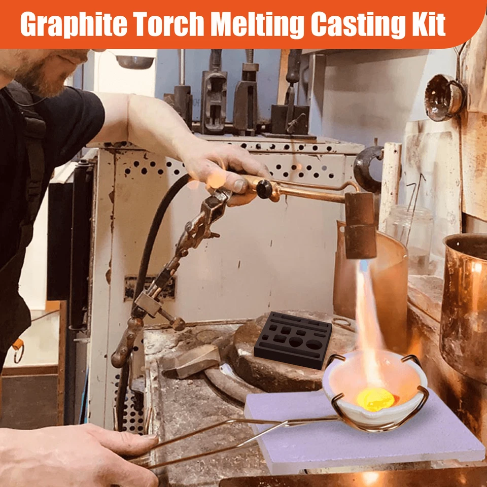 9PCS Graphite Ingot Crucible Mold Set Torch Melting Tools Kit for Gold Silver - Image 2 of 4