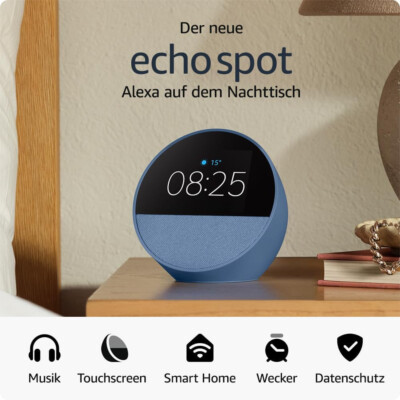 Amazon Echo Spot smarter Wecker mit sattem Klang Lautsprecher Alexa Mit Uhr