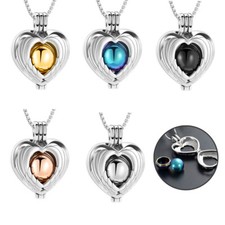 Angel Wing Heart w/ Small Urn Pendant Necklace for Cremation Ashes Keepsake Gift