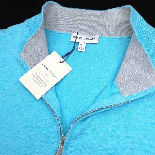 NEW! PETER MILLAR 1/4 ZIP SWEATER -XXL AQUA BLUE COTTON LYOCELL SILK DRESS GOLF - Picture 4 of 7