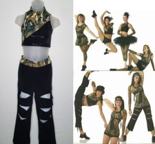 Dance Storm Camouflage CROP TOP  Slashed CROP PANTS New Costume Adult Large