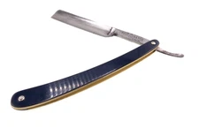 Antique BELL STAJFFER & E. SHELLMAN STRAIGHT RAZOR DARK NAVY BLUE HANDLE NICE