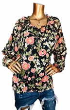 LC Lauren Conrad XXL Top Floral Lined Blouse Keyhole Knot Ties Front Easywear