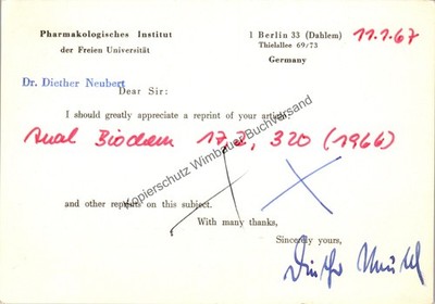 Original Autogramm Diether Neubert (Toxikologe FU Berlin) /// Autograph signiert