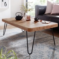 Finebuy Couchtisch Akazie Massivholz 115 Cm Mit Hairpin Beinen Wohnzimmertisch