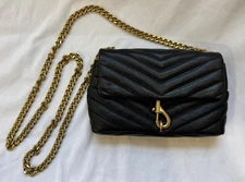 Rebecca Minkoff Black Crossbody Bag Quilted Leather Gold Tone Hardware Chain