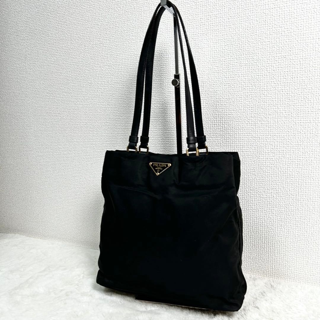 Excellent Condition PRADA Triangle Logo Plate Nylon Leather Shoulder Tote Bag Bl thumbnail 2