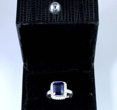 Bague unisexe certifiée pierre précieuse taillée émeraude saphir bleu... - Photo 1/4
