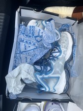 Nike LeBron 19 White Blue High Top Basketball Sneakers Lace Up Graphic