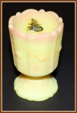 FENTON ART GLASS " CUSTARD SHERBET " PANELED DAISY PATTERN TOOTHPICK- GLOWS