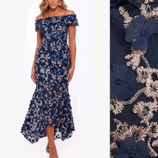 Xscape Brynlee Off The Shoulder Blue Applique Floral Embroidered Dress Size 22W