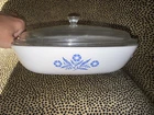 RARE Vintage Pyrex Corning Ware Blue Cornflower P-10-B 10 inch Stamped w/lid